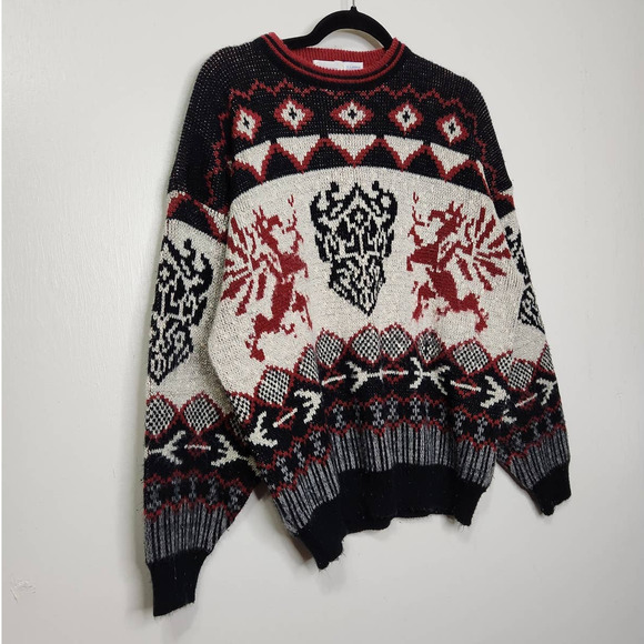 Vintage Lion Crest 90s 80s Robert Bruce Crewneck Sweater Grandpa VTG GPA - Picture 2 of 5